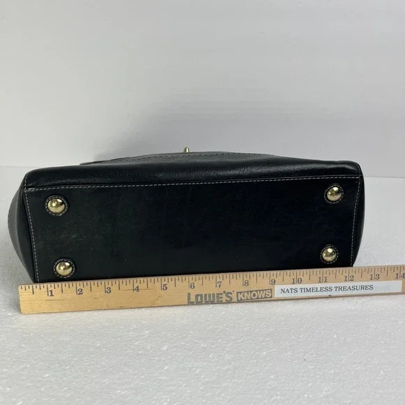 Coach Black Glove Leather Turnlock Satchel Tote Gold Hardware Classic Work Bag - Picture 8 of 10